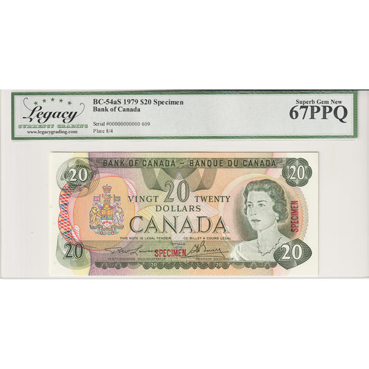 BC-54aS 1979 Canada $20 Lawson-Bouey, Specimen 609 Legacy Certified GUNC-67 PPQ