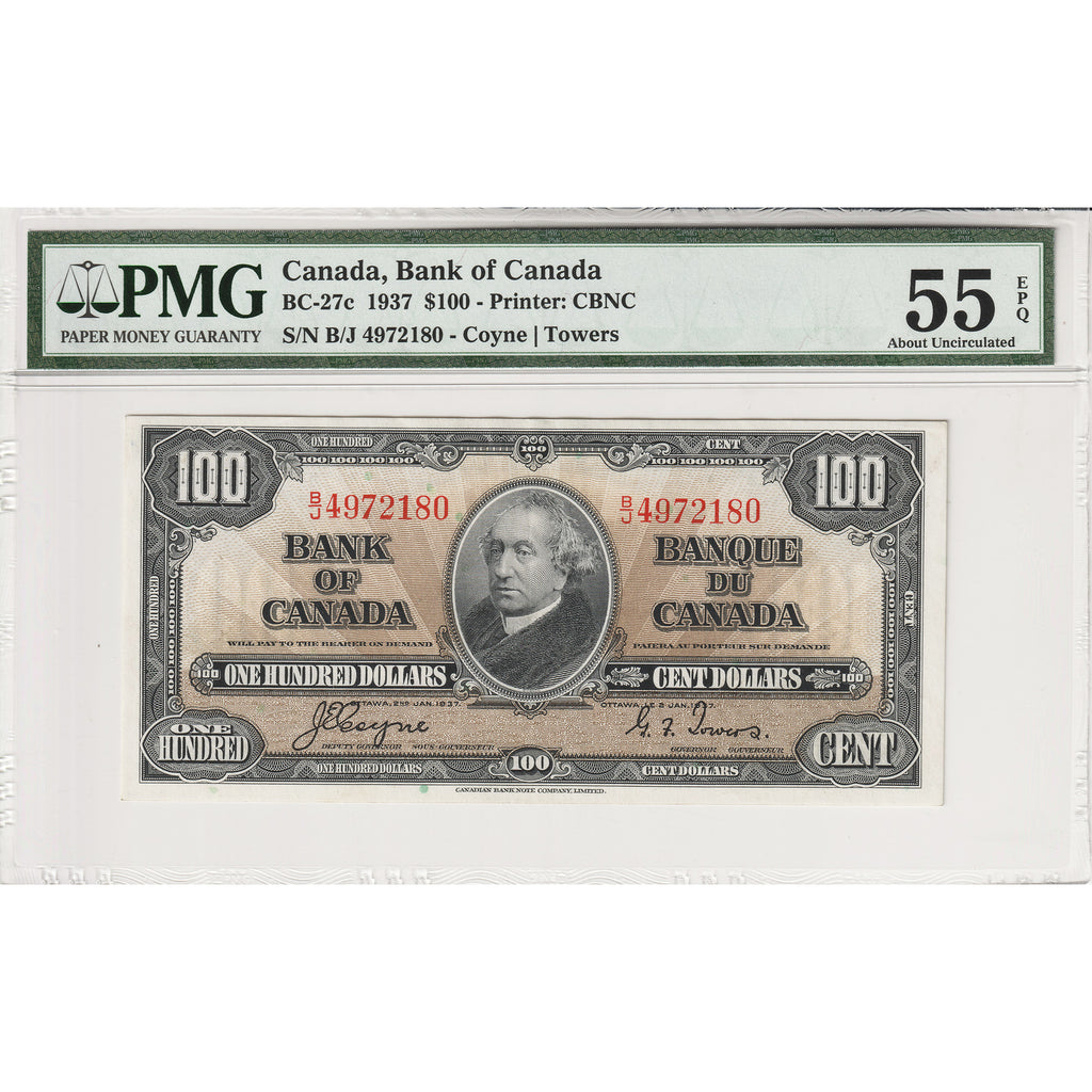 BC-27c 1937 Canada $100 Coyne-Towers, B/J PMG Certified AU-55 EPQ