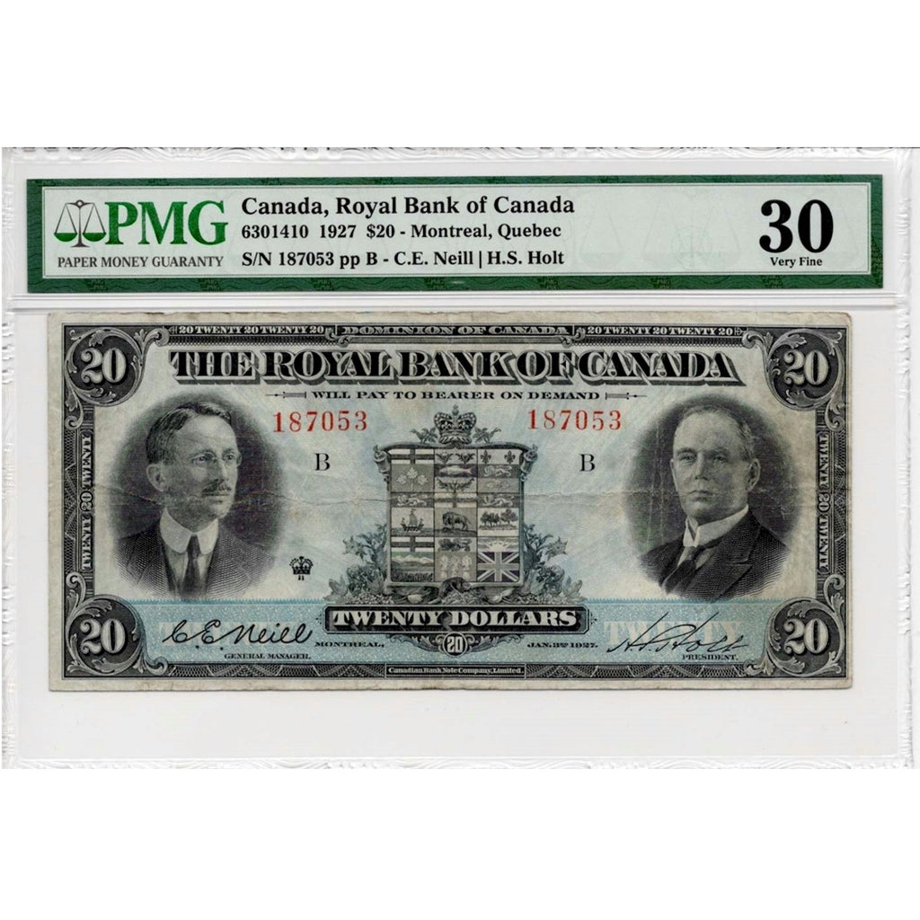 630-14-10 1927 Royal Bank of Canada $20 Neill-Holt PMG Certified VF-30