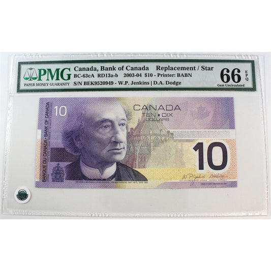 BC-63cA 2003-04 Canada $10 Jenkins-Dodge, Replacement, PMG Certified Gem UNC-66 EPQ