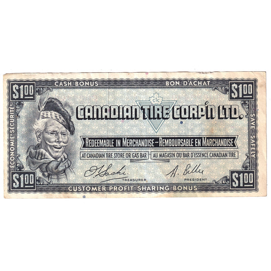 S1-F-F 1961 Canadian Tire Coupon $1.00 Very Fine (Stain)