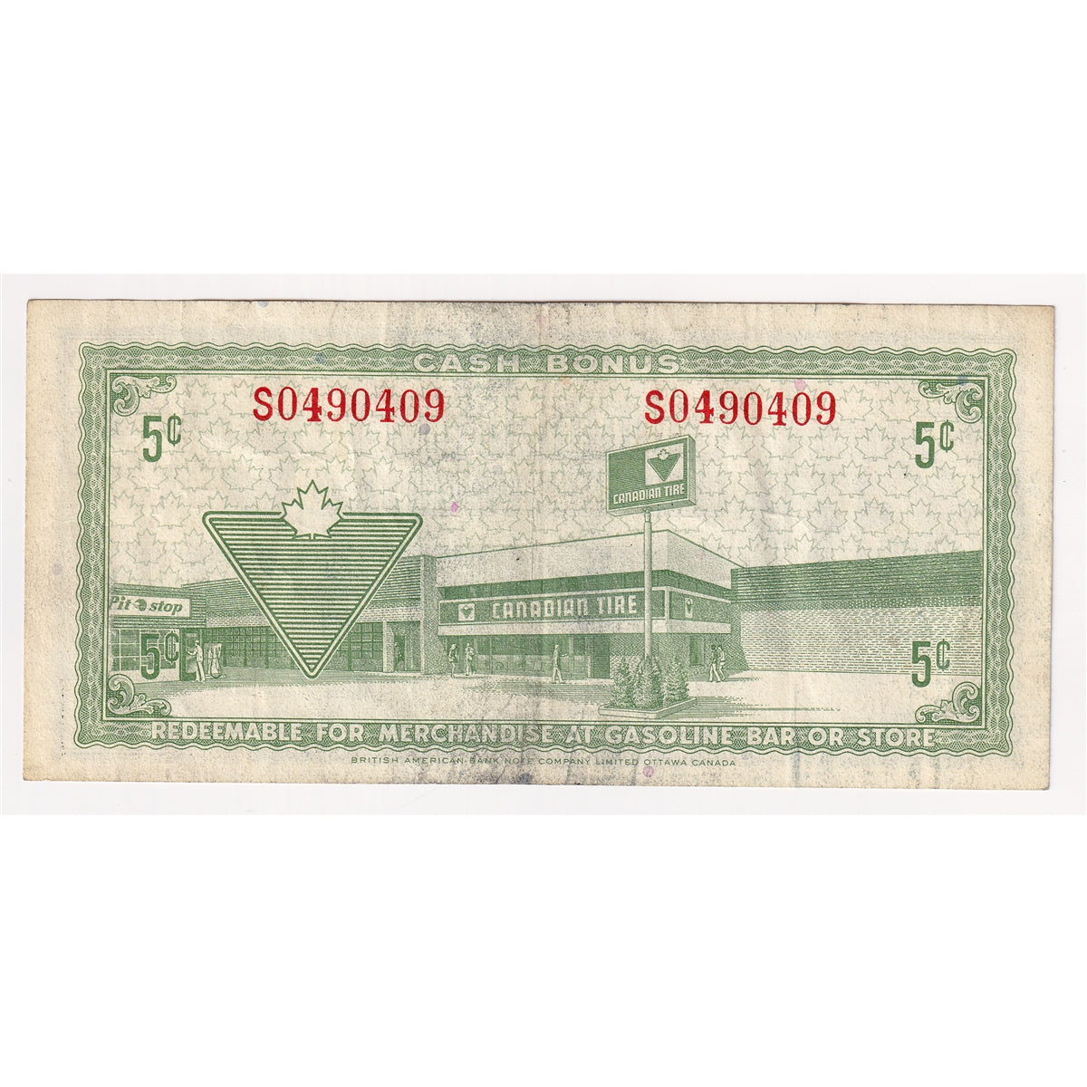 S3-B-S 1972 Canadian Tire Coupon 5 Cents Very Fine