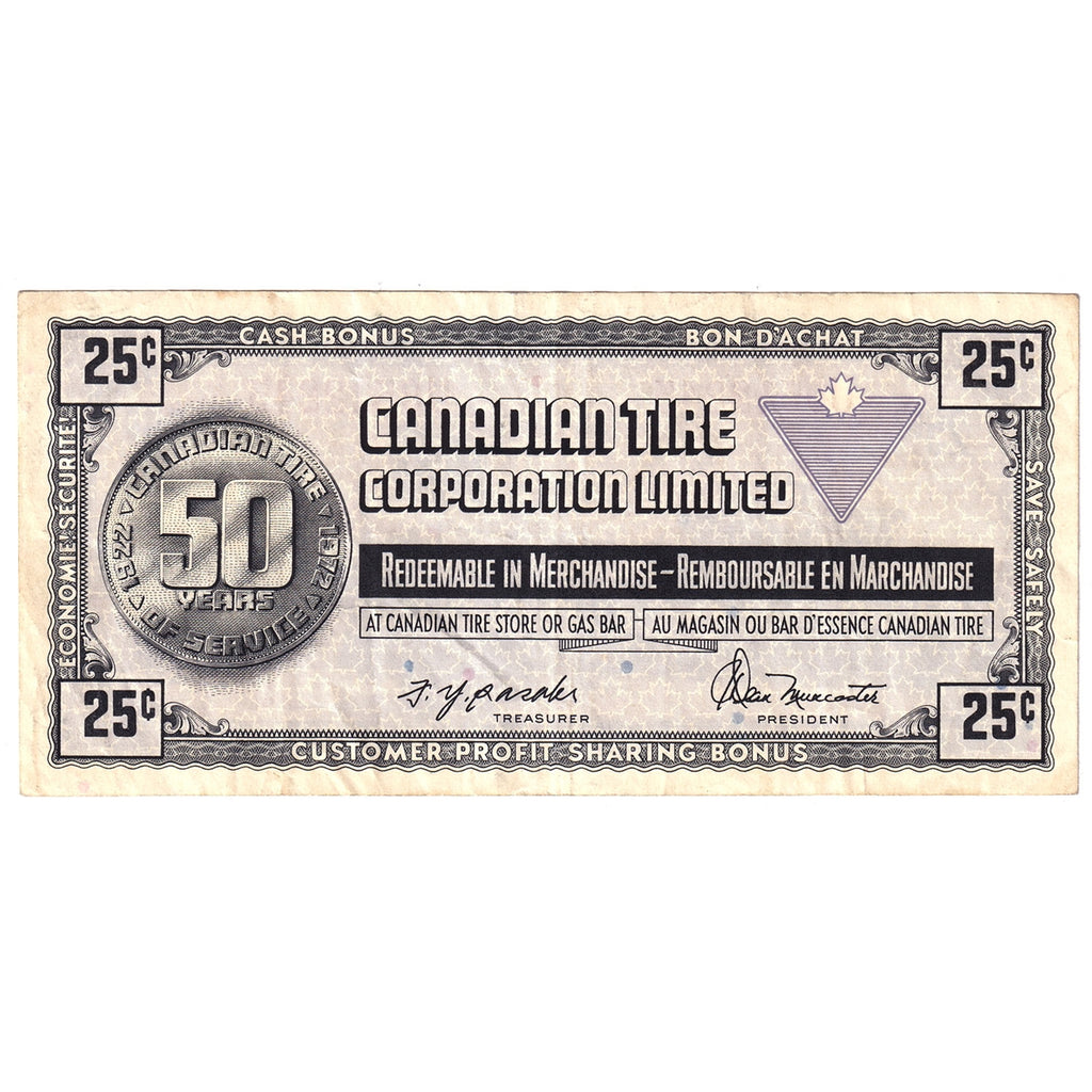 S3-D-U 1972 Canadian Tire Coupon 25 Cents VF-EF