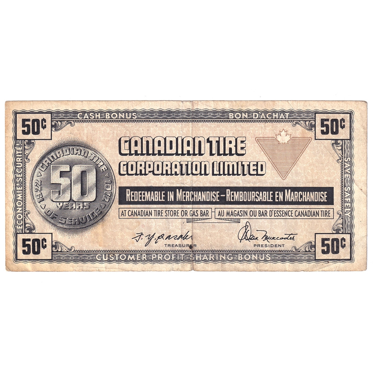 S3-E-V 1972 Canadian Tire Coupon 50 Cents F-VF