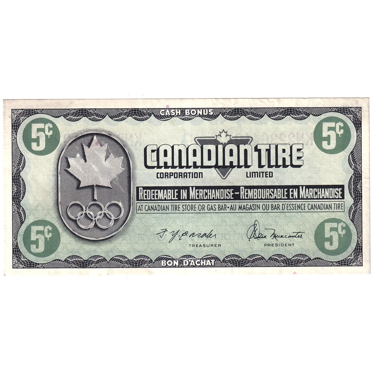 S5-B-KN 1976 Canadian Tire Coupon 5 Cents Almost Uncirculated