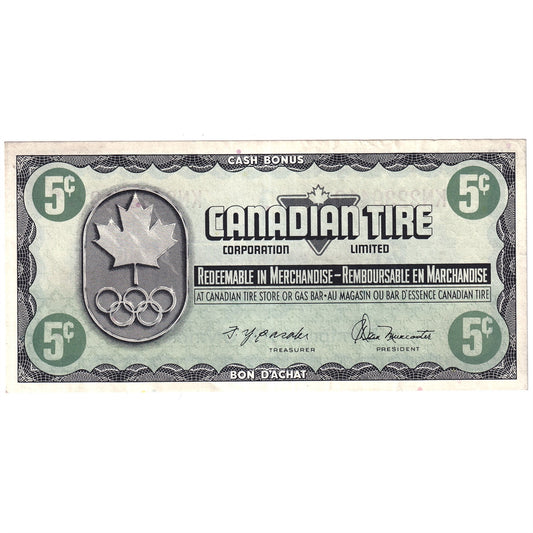 S5-B-KN 1976 Canadian Tire Coupon 5 Cents Almost Uncirculated