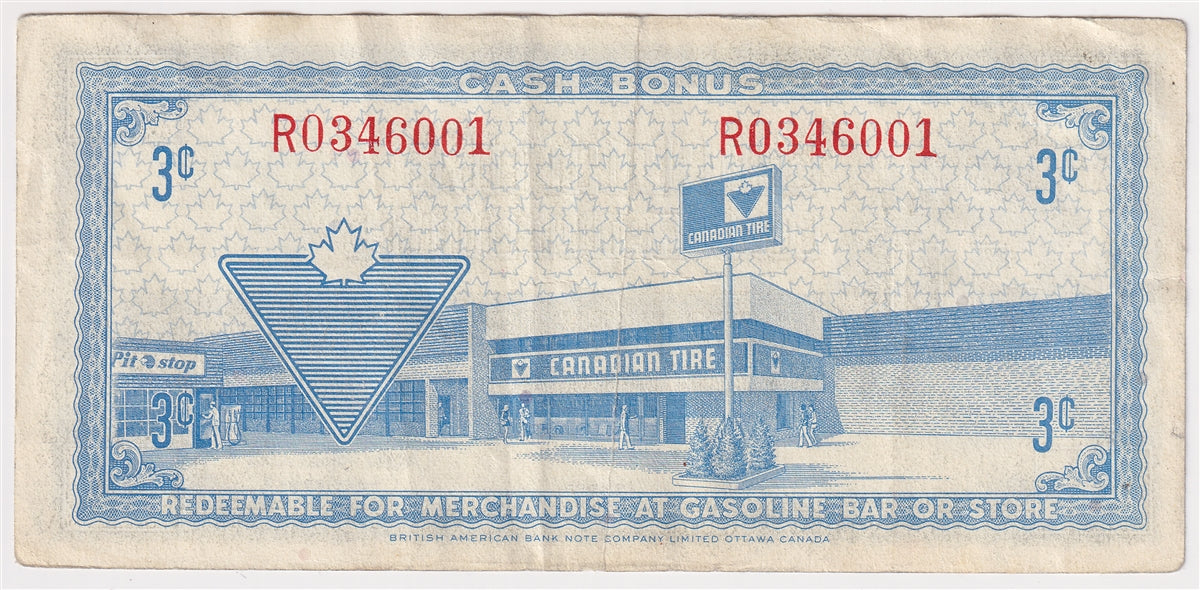 S3-A-R 1972 Canadian Tire Coupon 3 Cents VF-EF