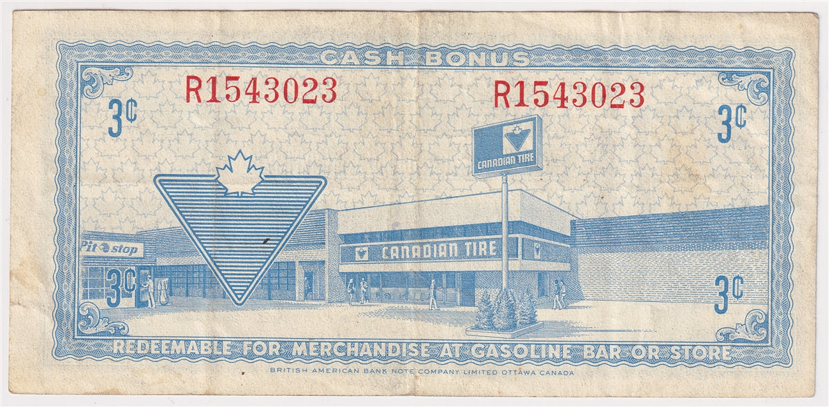 S3-A-R 1972 Canadian Tire Coupon 3 Cents Very Fine