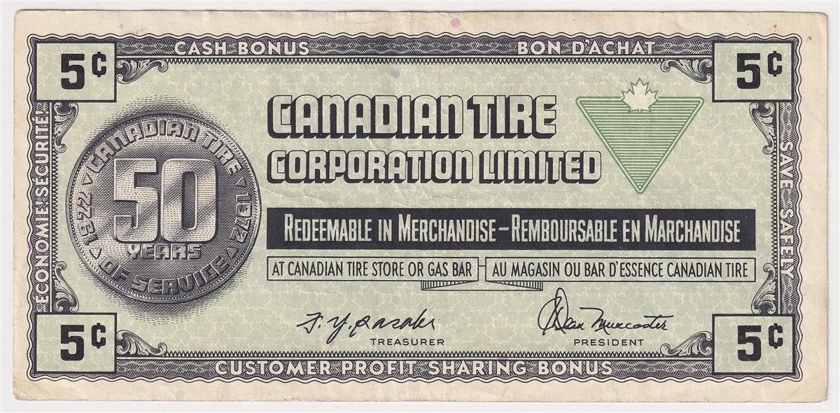 S3-B-S 1972 Canadian Tire Coupon 5 Cents VF-EF