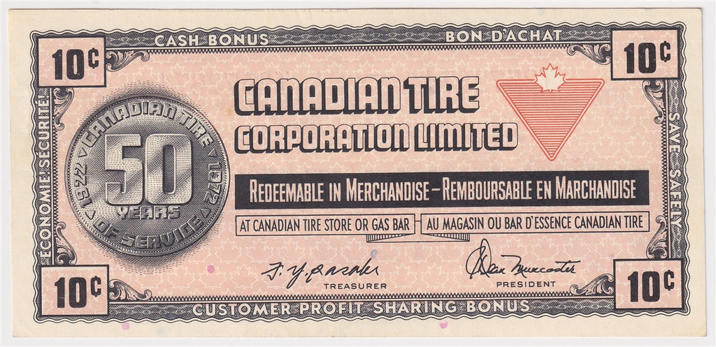 S3-C-T 1972 Canadian Tire Coupon 10 Cents AU-UNC