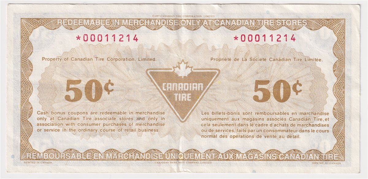 S13-Ea-*0 Replacement 1991 Canadian Tire Coupon 50 Cents VF-EF