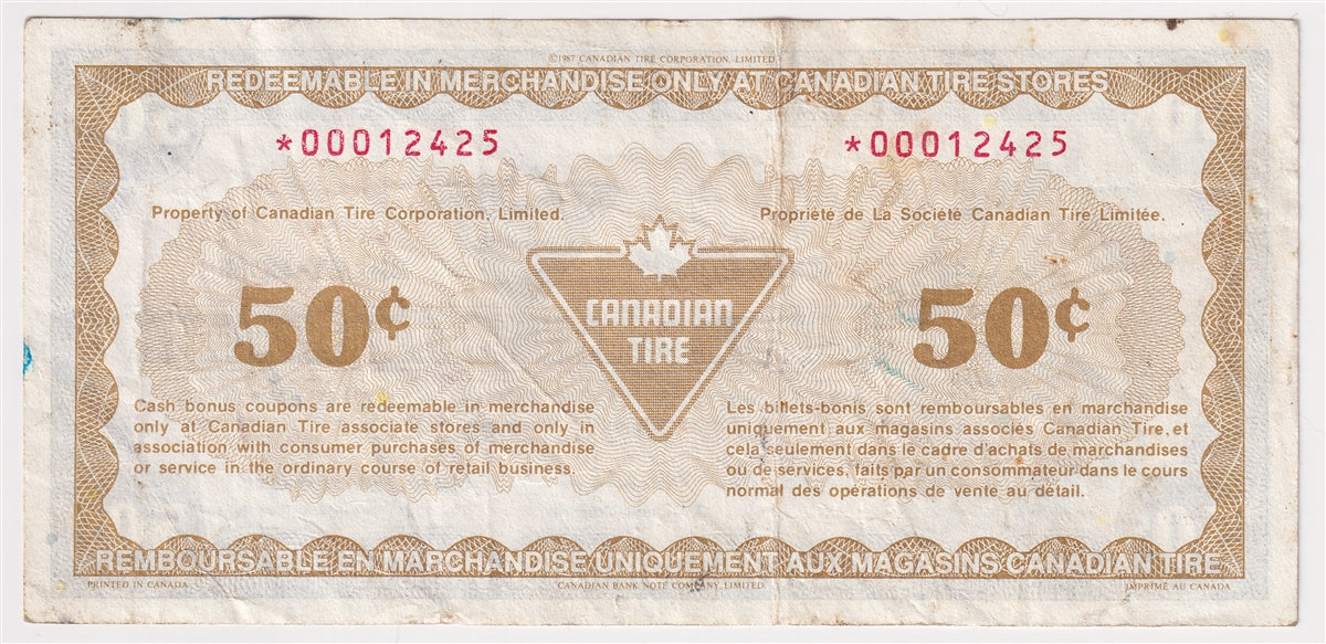 S13-Ea-*0 Replacement 1991 Canadian Tire Coupon 50 Cents Very Fine