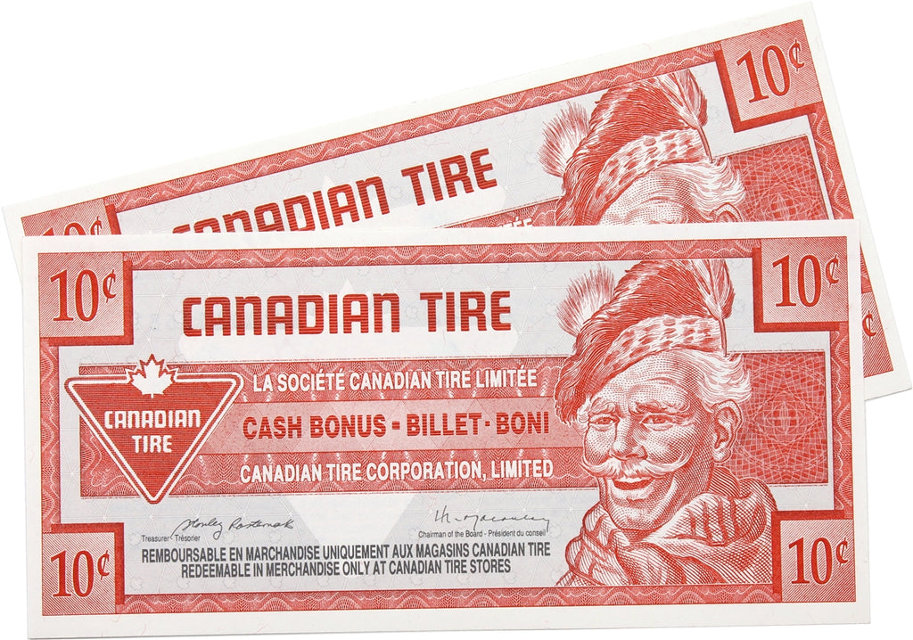 S15-Ca-90 Replacement 1992 Canadian Tire Coupon 10 Cents Uncirculated (2 Notes)