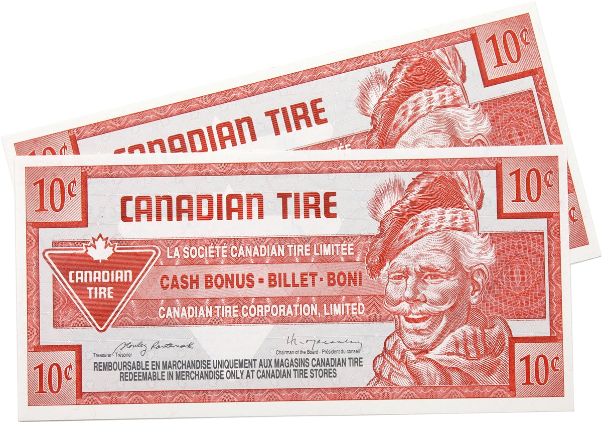 S15-Ca-90 Replacement 1992 Canadian Tire Coupon 10 Cents Uncirculated (2 Notes)