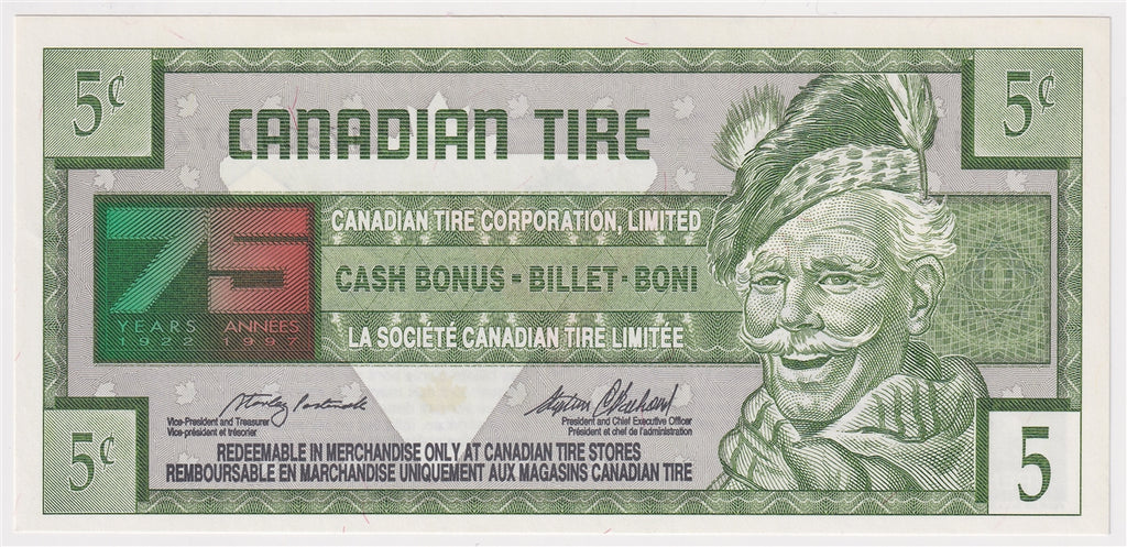 S18-Ba-175 Replacement 1996 Canadian Tire Coupon 5 Cents Uncirculated