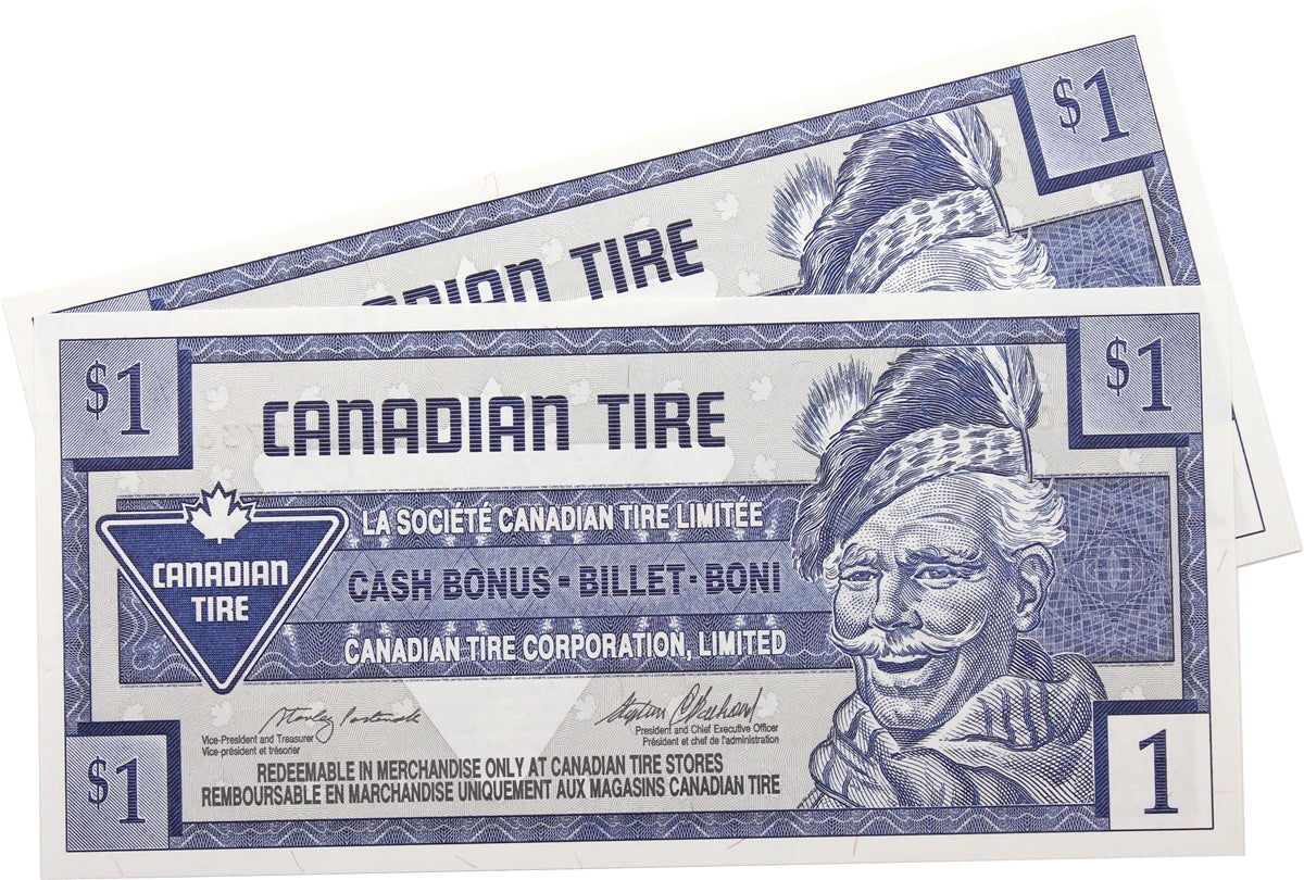 S20-Fa-10 Replacement 1996 Canadian Tire Coupon $1.00 Uncirculated (2 in Sequence)