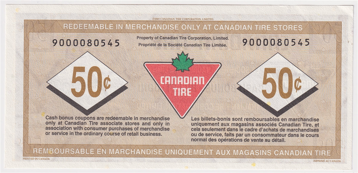 S27-Ea03-90 Replacement 2003 Canadian Tire Coupon 50 Cents Uncirculated