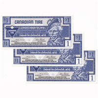 S20-Fa-20 Replacement 1996 Canadian Tire Coupon $1.00 Uncirculated (3 Notes)