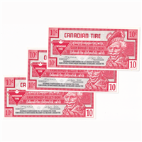 S25-Ca-20 Replacement 1998 Canadian Tire Coupon 10 Cents Uncirculated (3 Notes)