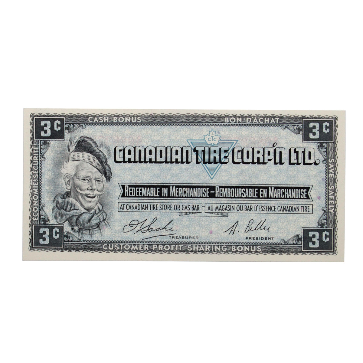 S1-A-A 1961 Canadian Tire Coupon 3 Cents AU-UNC