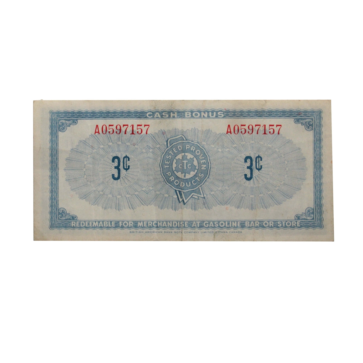 S1-A-A 1961 Canadian Tire Coupon 3 Cents Very Fine