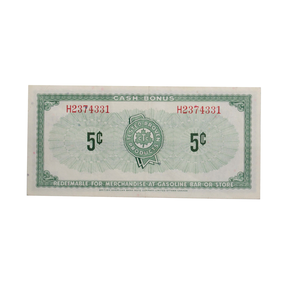 S1-B-H 1961 Canadian Tire Coupon 5 Cents VF-EF