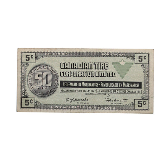 S3-B-S 1972 Canadian Tire Coupon 5 Cents F-VF