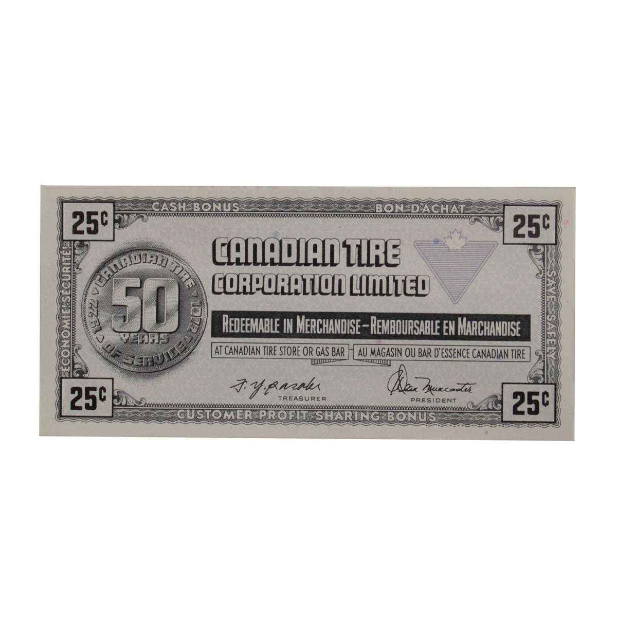 S3-D-U 1972 Canadian Tire Coupon 25 Cents EF-AU