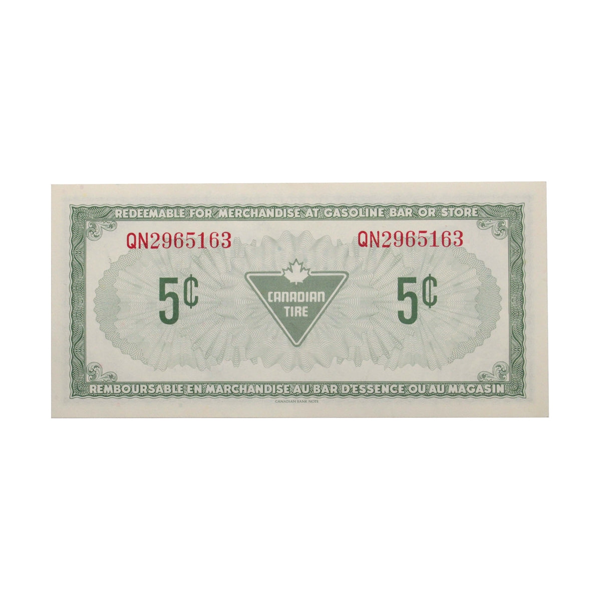 S4-B-QN 1974 Canadian Tire Coupon 5 Cents Extra Fine