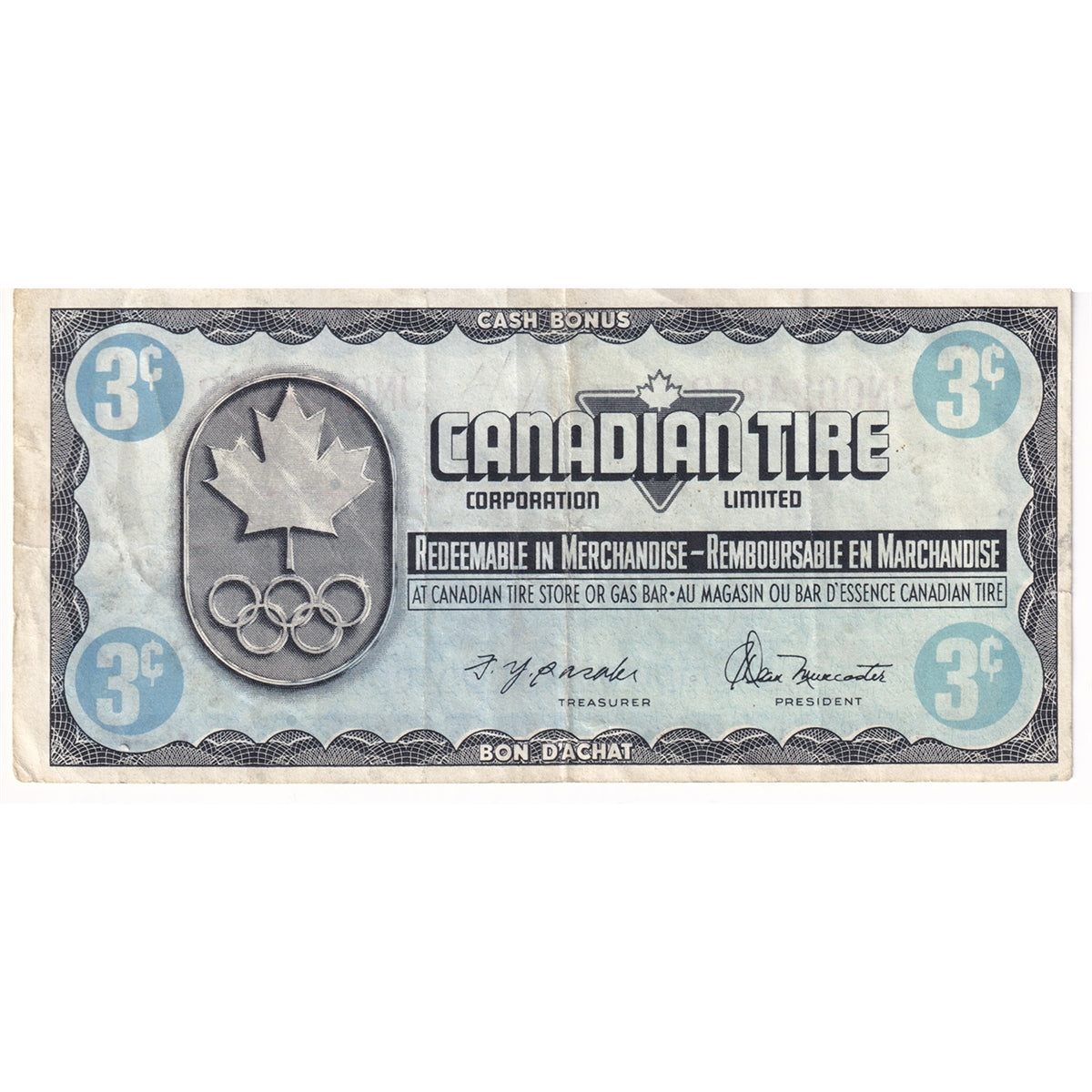 S5-A-JN 1976 Canadian Tire Coupon 3 Cents Very Fine