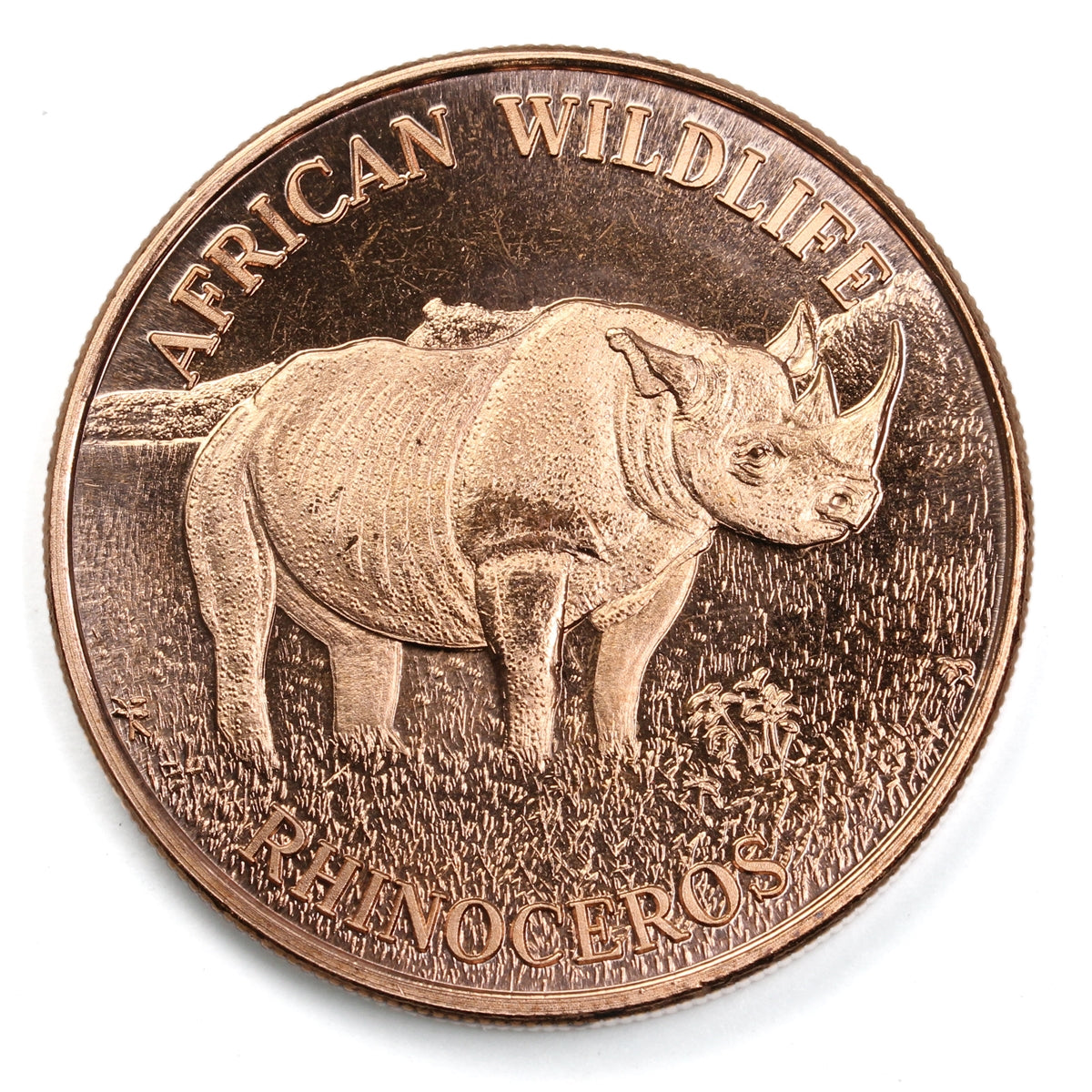 African Wildlife: Rhinoceros 1oz. .999 Fine Copper