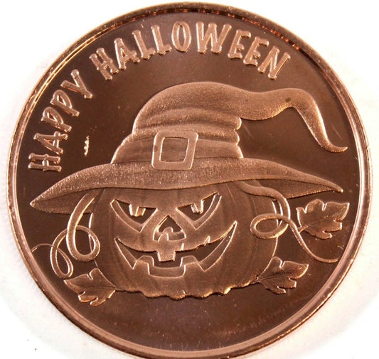 Happy Halloween Pumpkin  1oz. .999 Fine Copper