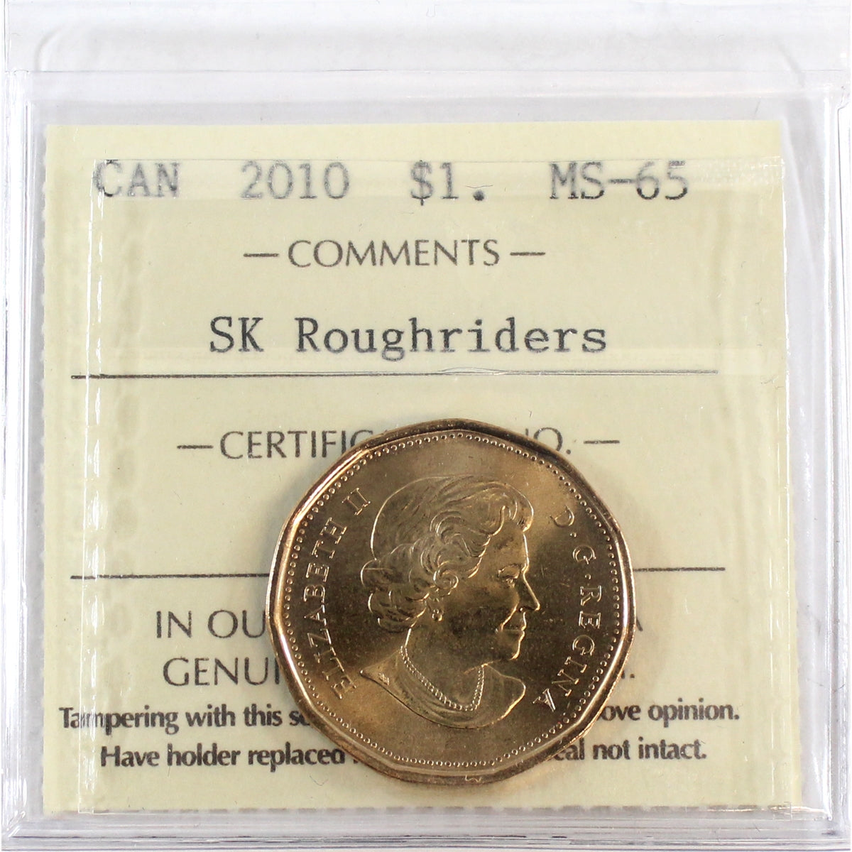 2010 Saskatchewan Roughriders Canada Dollar ICCS Certified MS-65