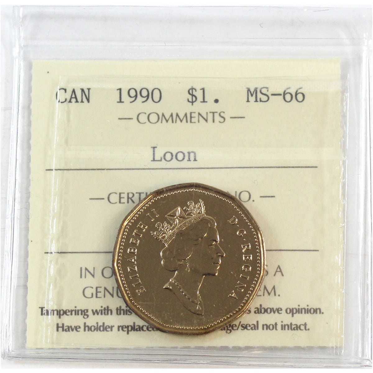 1990 Canada Loon Dollar ICCS Certified MS-66