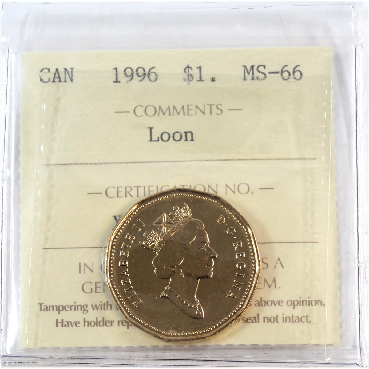 1996 Canada Loon Dollar ICCS Certified MS-66