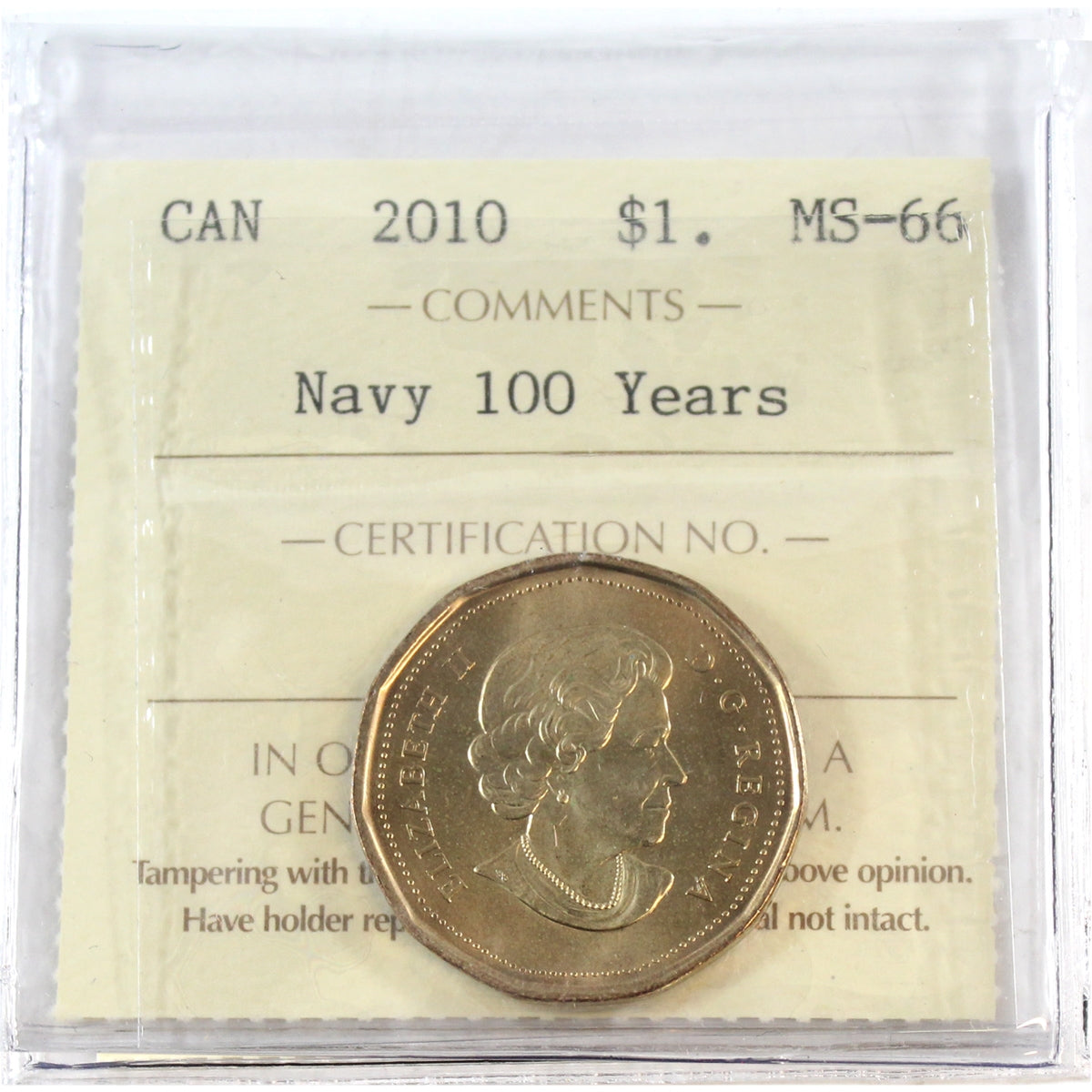 2010 Navy 100 Years Canada Dollar ICCS Certified MS-66