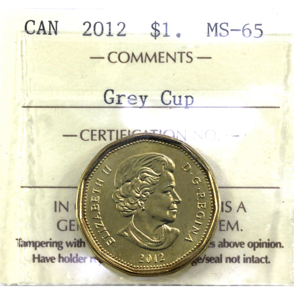 2012 Grey Cup Canada Loon Dollar ICCS Certified MS-65