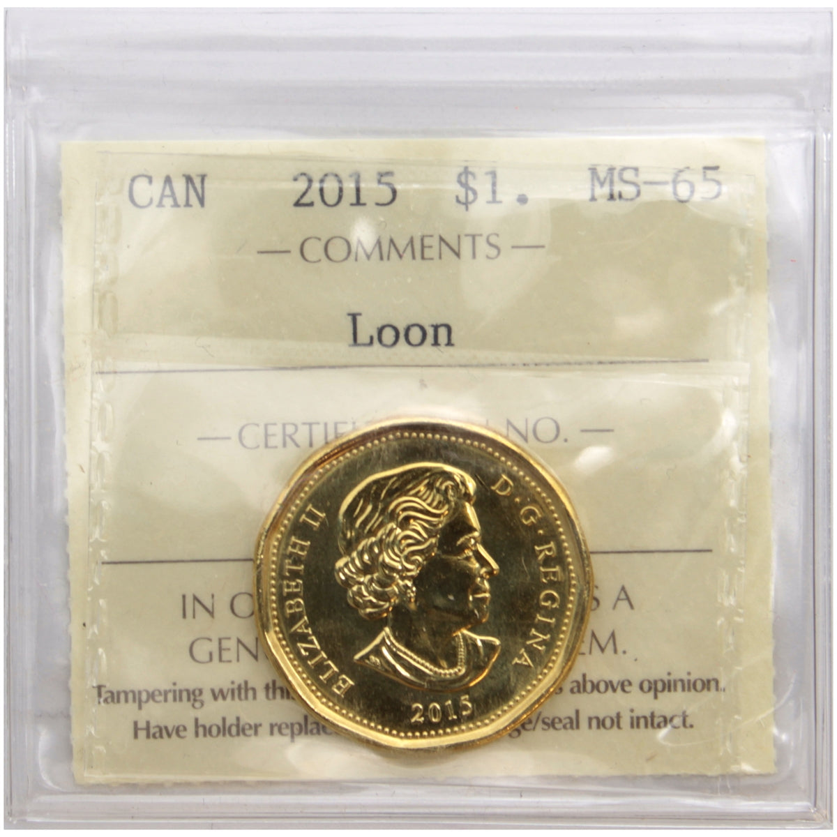 2015 Canada Loon Dollar ICCS Certified MS-65