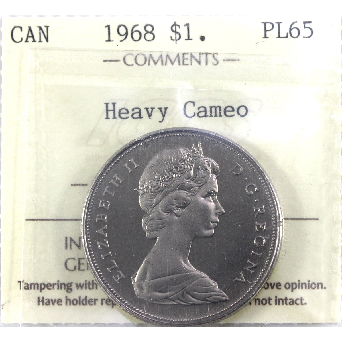 1968 Canada Dollar ICCS Certified PL-65 Heavy Cameo – Colonial Acres Coins