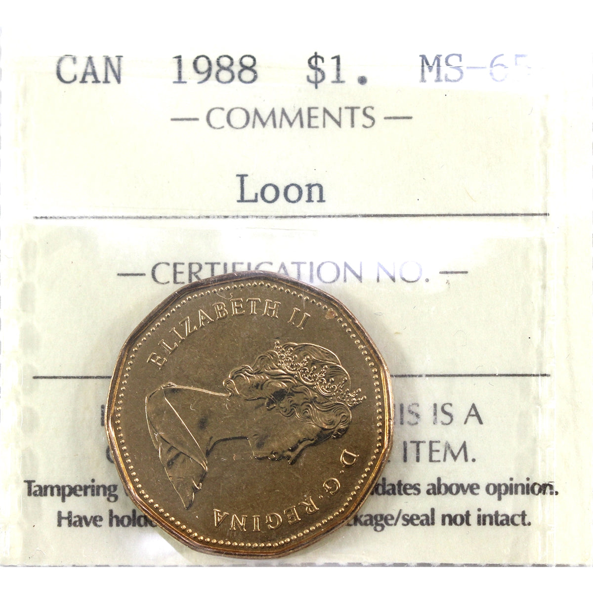 1988 Canada Loon Dollar ICCS Certified MS-65