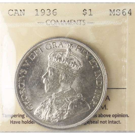 1936 Canada Dollar ICCS Certified MS-64 (XXG 030)