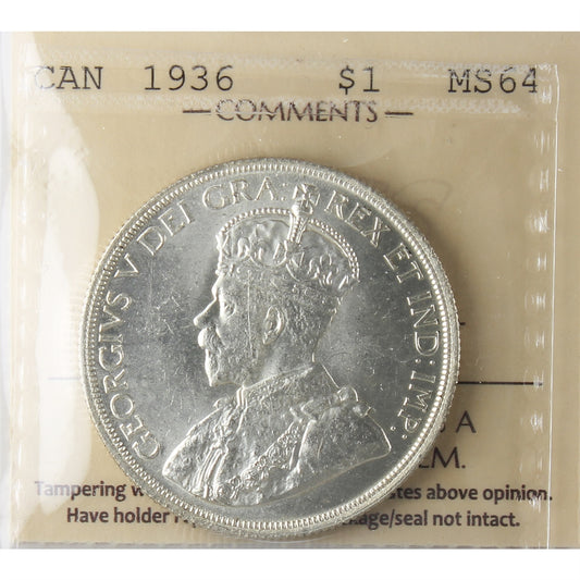 1936 Canada Dollar ICCS Certified MS-64 (XXG 031)