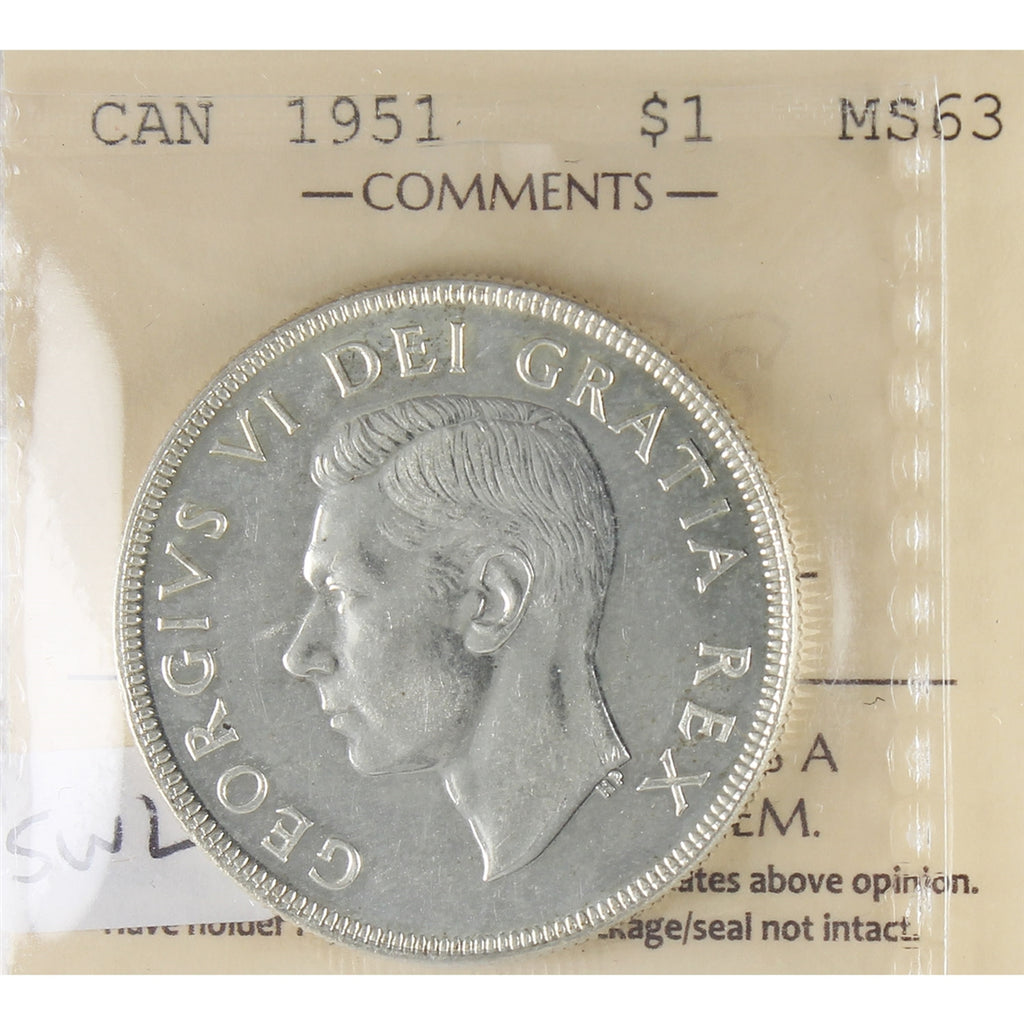 1951 SWL Canada Dollar ICCS Certified MS-63