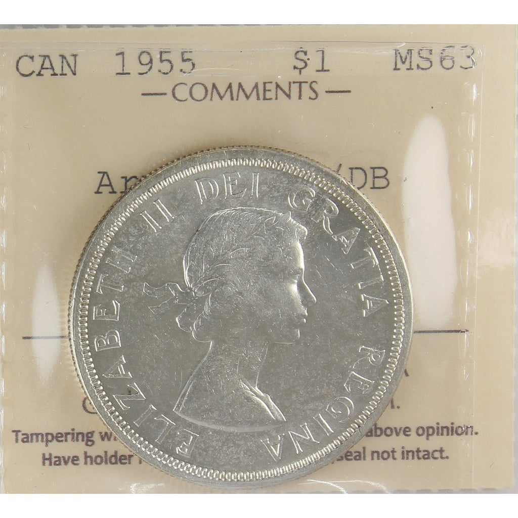 1955 Arnprior With Die Break Canada Dollar ICCS Certified MS-63