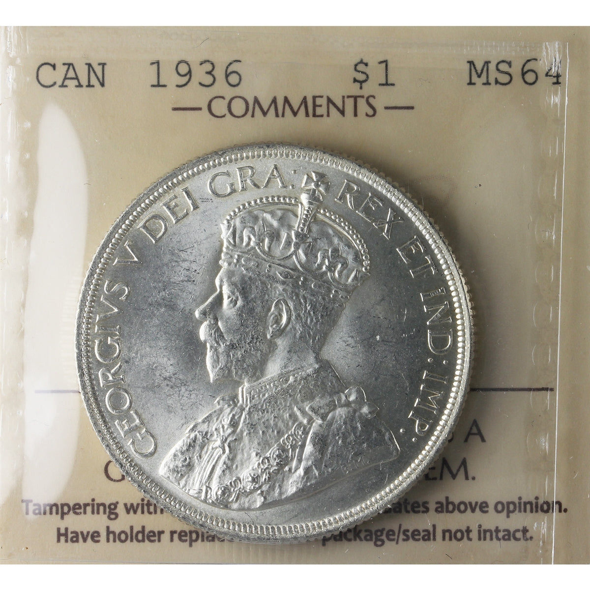 1936 Canada Dollar ICCS Certified MS-64 (XSI 160)