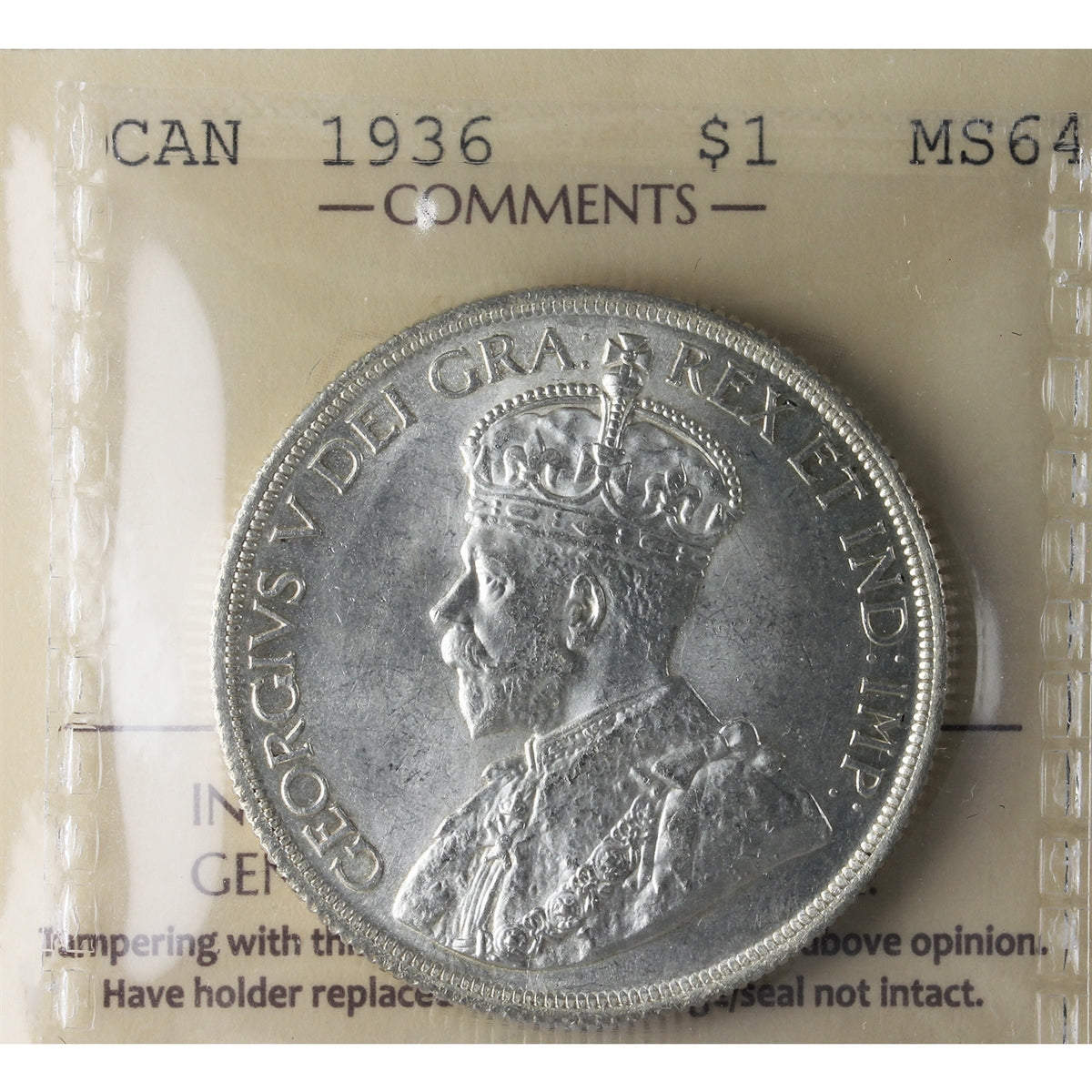 1936 Canada Dollar ICCS Certified MS-64 (XSI 162)