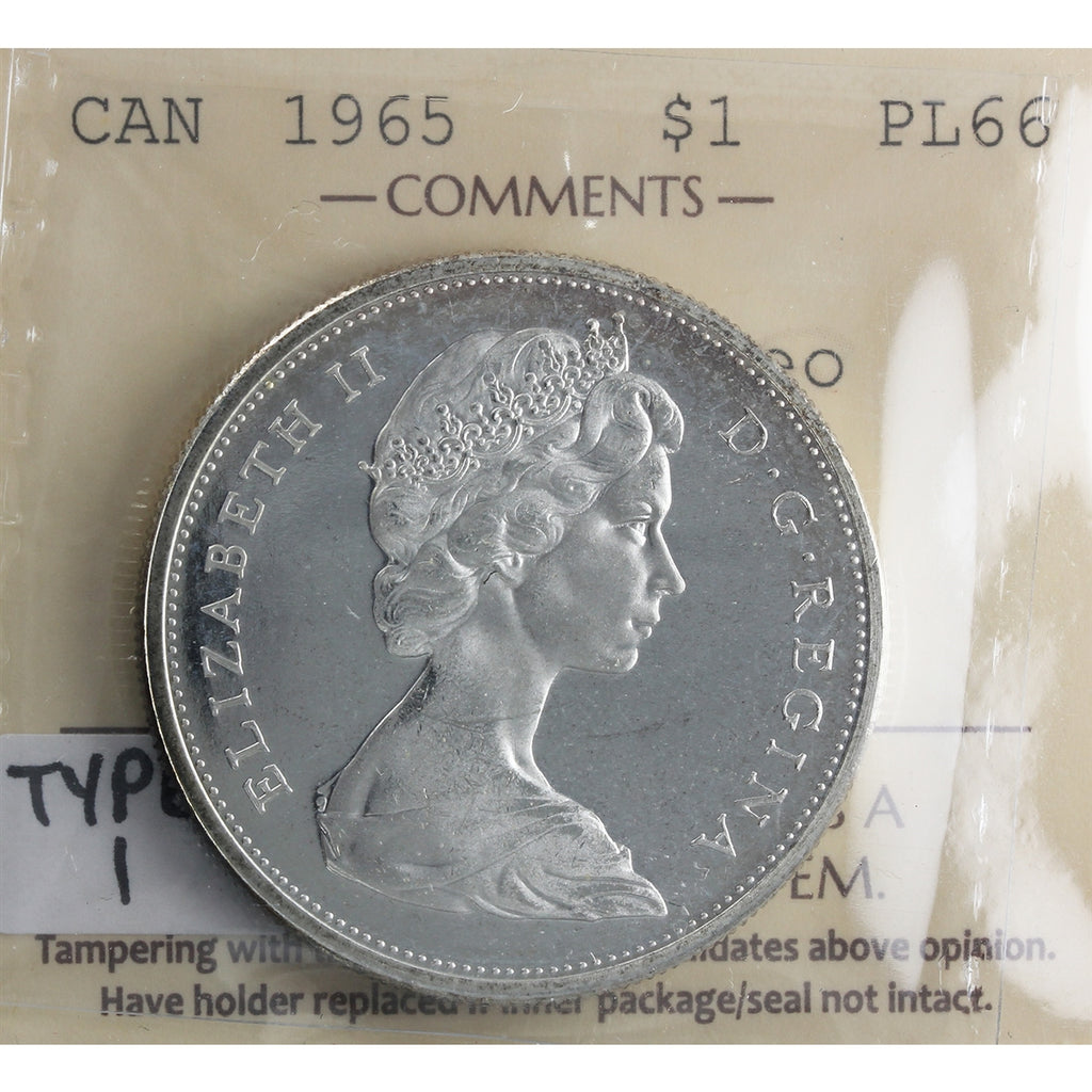 1965 Small Beads Pointed 5 (Type 1) Canada Dollar ICCS Certified PL-66 Cameo