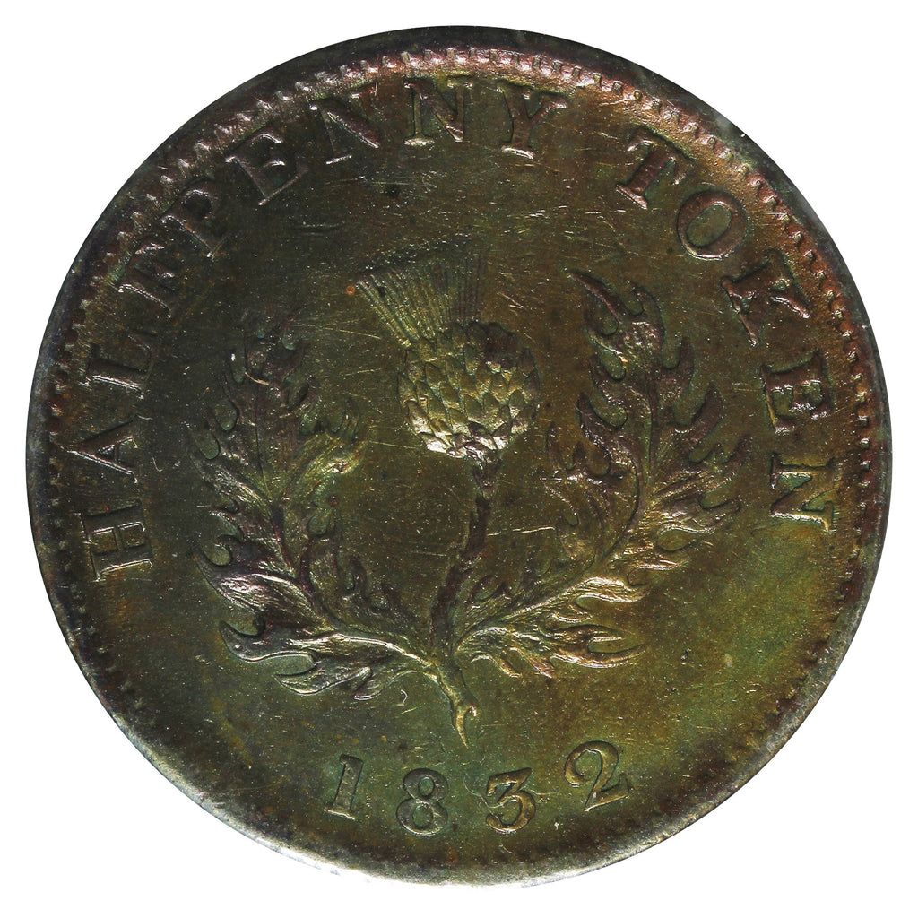 NS-1D3 1832 Nova Scotia Halfpenny Token EF-AU (EF-45) Cleaned