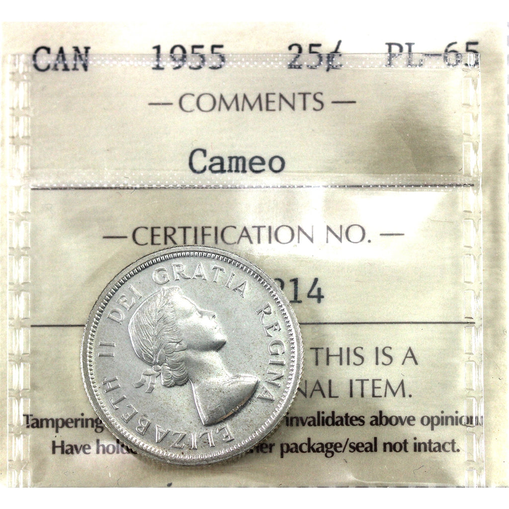 1955 Canada 25-cents ICCS Certified PL-65 Cameo