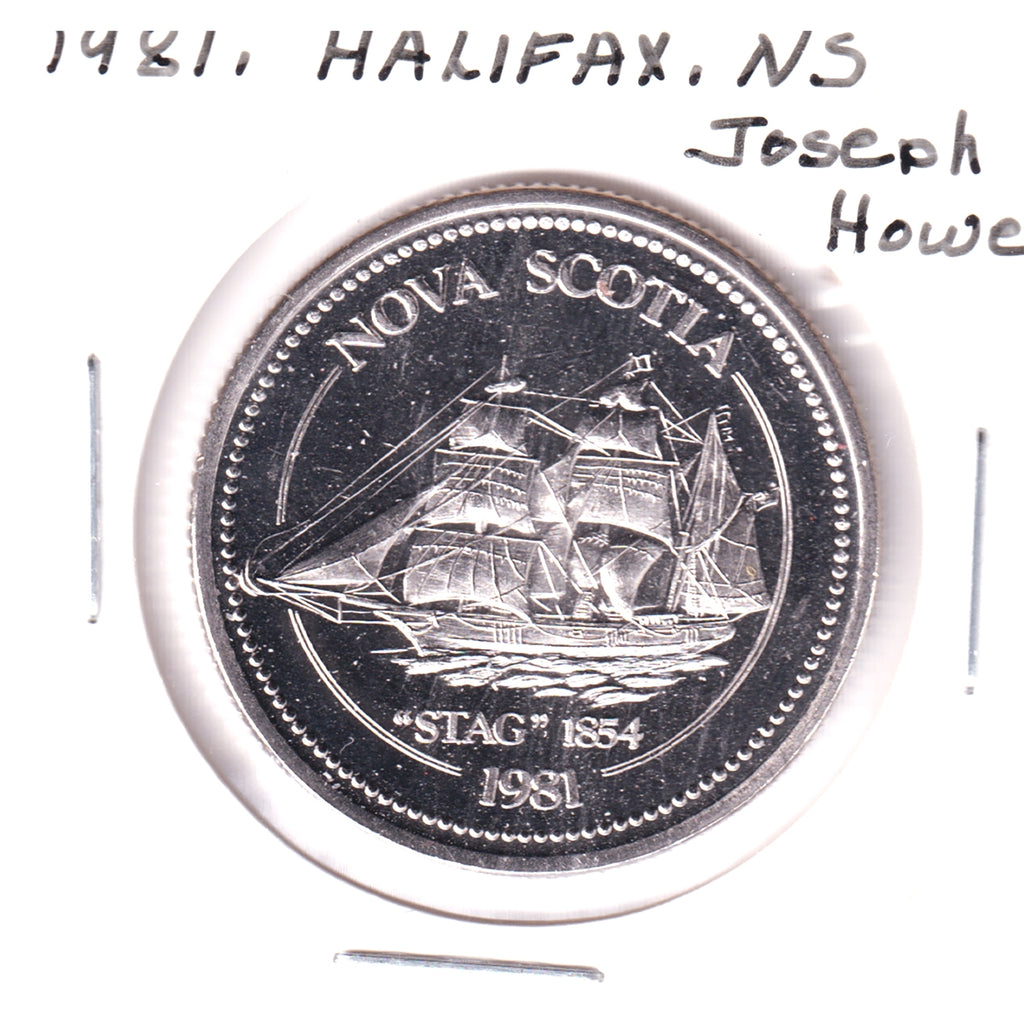 1981 Halifax Joseph Howe Festival Commemorative Dollar Token: Clipper Stag, 1854